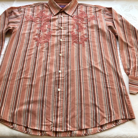 Empra Brown Stripes Western Style Shirt Men’s Size XL Long Sleeves Button-Down - Picture 15 of 15